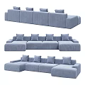 Comfortable Light Blue Corduroy Sectional Sofa With Multiple Soft Cushions 3d model