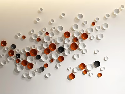 Modern Wall Decor With Circular White Orange Black Elements In Flowing Arrangement On White Background 3d model