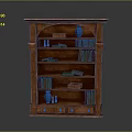 Wooden Bookcase With Multiple Shelves Decorative Elements Blue Vase Books And Drawers