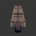 Vintage Sailing Ship With Multiple Masts Large Sails Blue And Purple Hull And Reflection