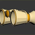 Gold Binoculars With Two Lenses Central Knob On Black Reflective Surface