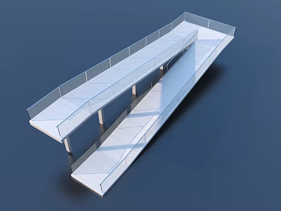 Modern White Suspended Walkway With Transparent Railings And Support Columns 3d model