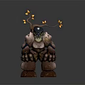 Game Movie Character With Rock Like Body Muscular Limbs And Twig Head With Yellow Flowers