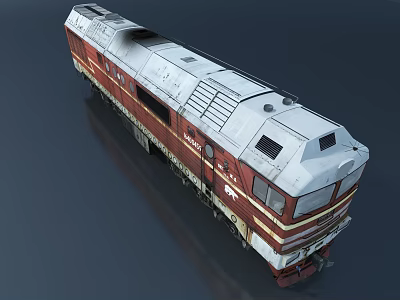 Vintage Red And White Train With Metallic Surface And Classic Design Details 3d model