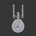 Detailed Spaceship Model With Disc Shaped Hull And Twin Orange Thrusters