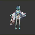 Anime Female Decorative Figure Wearing Kimono With Blue Hair And Flower Details