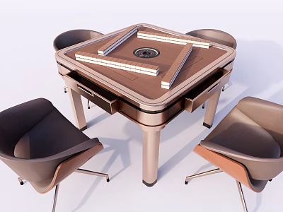Modern Wooden Entertainment Table Design With Leather Chairs And Side Drawers 3d model