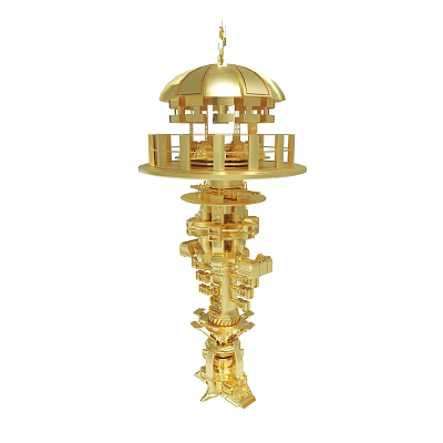 Factory wholesale pure brass 9 9 13 13 three-story study home learning desktop decoration Wenchang tower ornaments 3d model