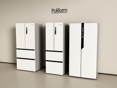 Poliform Modern White Refrigerators With Black Accent Strips In Minimalist Design 3d model