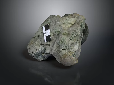 Sculptural Carving Stone With Rough Surface Measurement Label And Gray Greenish Texture 3d model
