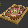 Decorative Wooden Tray With Central Green Spiral And Colorful Geometric Decorations