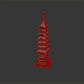Ancient Multi Tiered Pagoda Landscape Featuring Reddish Brown Structure and Reflection 3d model