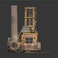 Rusty Yellow Forklift With Old Structure And Dirt On Industrial Ground 3d model