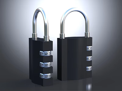 Modern Door Handle Featuring Combination Lock With Silver Dials And Black Body Design 3d model