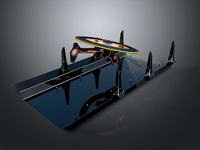 Futuristic Mechanical Device With Circular Top Component Black Pillar Supports And Sleek Platform 3d model