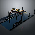 Futuristic Mechanical Device With Circular Top Component Black Pillar Supports And Sleek Platform