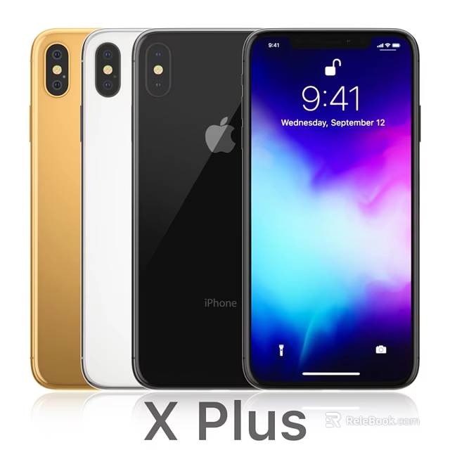 Gold White Black iPhone Models With Bright Display Showing Time And Date 3d model 