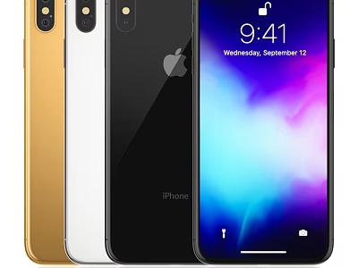 Gold White Black iPhone Models With Bright Display Showing Time And Date 3d model