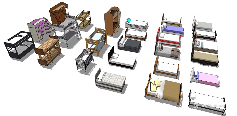 Various Single Bed Styles With Modern Frames And Comfortable Mattress Designs 3d model