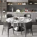 Modern Dining Table Set With Round Marble Tabletop Black Chairs And Kitchen Cabinets 3d model