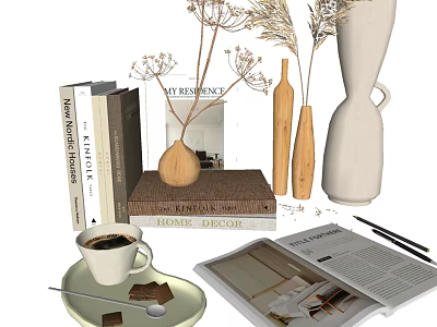 Ornamental Decor Set With Vases Books Coffee Cup Chocolate Tray And Magazine For Home Decor 3d model