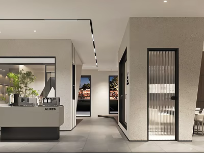 Modern Specialty Store Interior Design with Reception Desk Display Area and Ambient Lighting 3d model