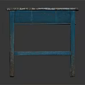 Rustic Table with Weathered White Surface and Blue Painted Wooden Legs 3d model