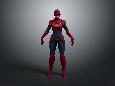 Detailed Female Superhero 3D Model With Red Blue Costume And Standing Pose 3d model