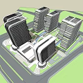 Modern Office Building Complex Design With Multiple High Rise Structures And Green Surroundings 3d model