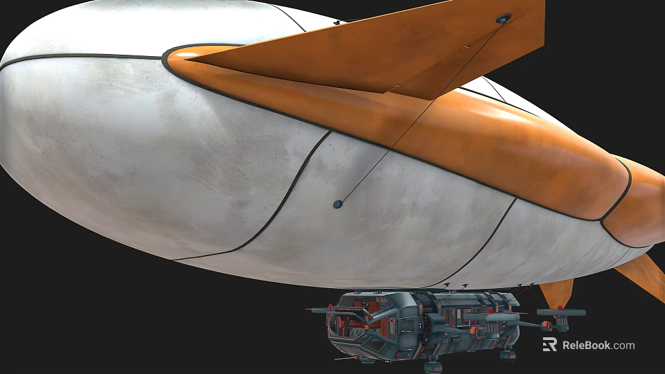 Detailed White Airship Bottom Featuring Orange Tail Fin And Complex Mechanical Structure 3d model