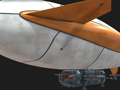 Detailed White Airship Bottom Featuring Orange Tail Fin And Complex Mechanical Structure 3d model