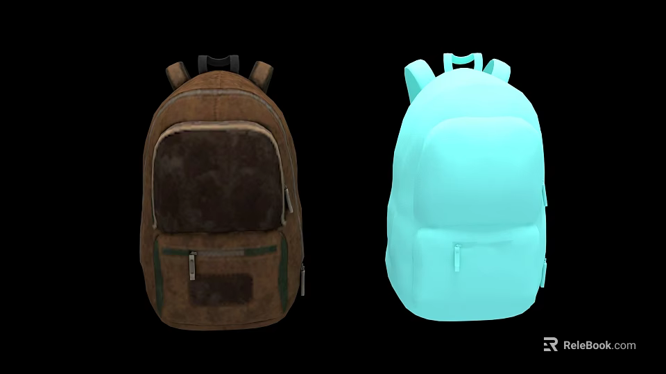 Two Fashionable Backpacks Featuring Brown And Light Blue Designs For Casual Use 3d model 