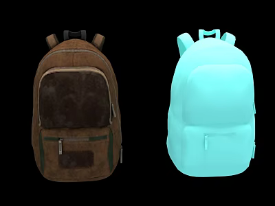 Two Fashionable Backpacks Featuring Brown And Light Blue Designs For Casual Use 3d model
