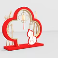 Traditional Chinese Window Display Decoration With Red Frame Lantern Bamboo And White Gourd