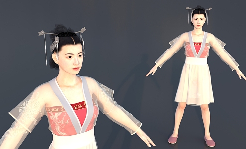 Ancient Asian Girl Hanfu Style Woman Hanfu Decorative Characters 3d model