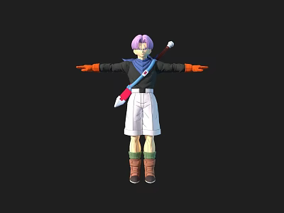 3D Character With Purple Hair Black Top White Shorts Green Socks Arms Outstretched Standing Pose 3d model