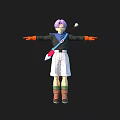 3D Character With Purple Hair Black Top White Shorts Green Socks Arms Outstretched Standing Pose