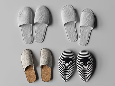 Comfortable Gray Cloth Slippers With Soft Cork Sole And Striped Eye Design 3d model