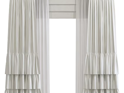 Elegant Modern Neutral Curtains With Layered Ruffles And Sheer Underlay Design 3d model