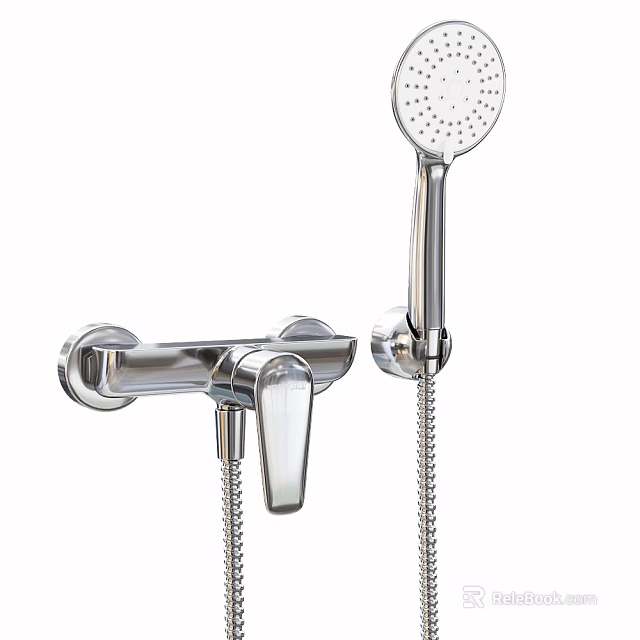 Wall Mounted Chrome Shower Head With Handheld Sprayer And Control Handle 3d model 