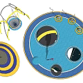 Outdoor Playground Equipment with Swings Trampolines Circular Play Areas on Blue Floor for Children Playing