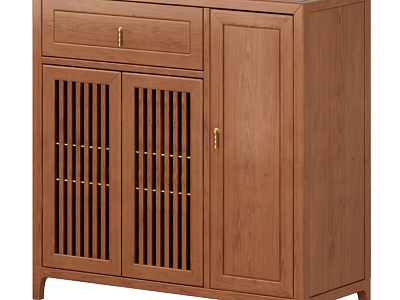 Traditional Solid Wood Shoe Cabinet With Slatted Doors And Upper Drawer Design 3d model