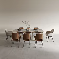 Modern Minimalist Dining Table Set With Chairs And Tabletop Greenery In Neutral Tones 3d model