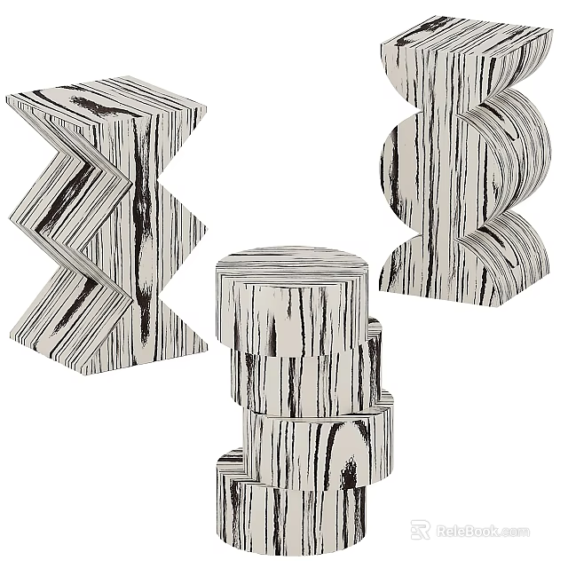 Unique Wooden Side Tables With Geometric Stacked Shapes And Natural Grain Patterns 3d model 