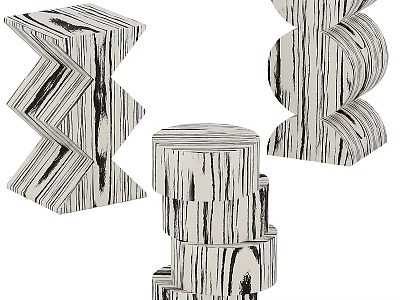 Unique Wooden Side Tables With Geometric Stacked Shapes And Natural Grain Patterns 3d model