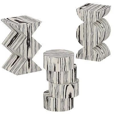 Unique Wooden Side Tables With Geometric Stacked Shapes And Natural Grain Patterns 3d model