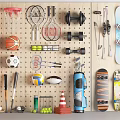 Organized Wall Display of Sports Equipment With Balls Dumbbells Skateboards And Rackets