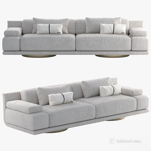 Modern Gray Sofa With Accent Cushions Armrests And Sturdy Base 3d model 