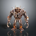 Mechanical Monster Character Creature With Detailed Metal Gears Robotic Limbs And Orange Accents