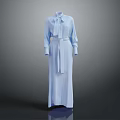 Light Blue Long Shirt Dress With Bow Tie And Waist Belt Detail